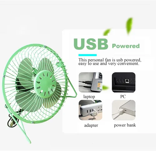 Miniatura 3 de Sokelinn-six Ventilador de escritorio USB pequeño de 4 pulgadas, mini ventilador de enfriamiento personal silencioso de metal para el hogar, Verde