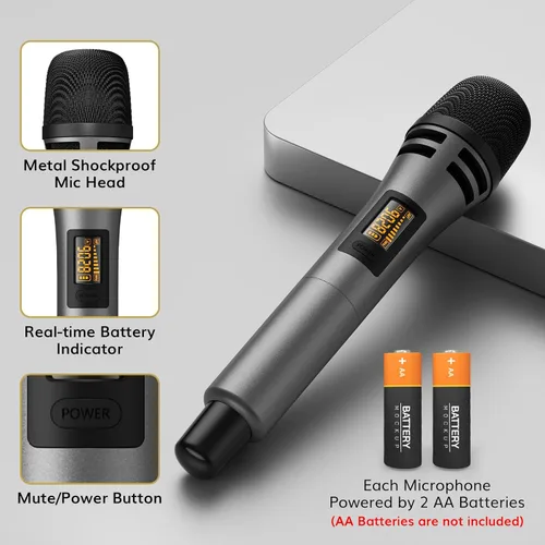 Miniatura 4 de TONOR 4 micrófonos inalámbricos con receptor recargable, micrófonos inalámbricos UHF de 4 x 10 canales con control de volumen, sistema de micrófono