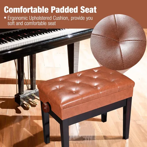 Miniatura 5 de AW Banco de piano ajustable con almacenamiento de madera marrón, taburete para teclado, asiento de cuero, silla Paino para piano, tienda de música