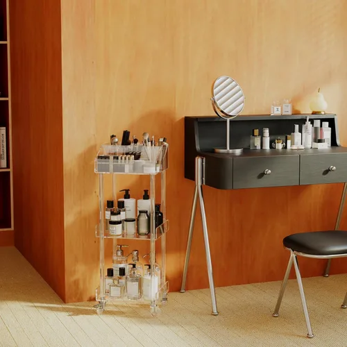 Miniatura 2 de Aquiver Organizador de Maquillaje Acrílico Carrito de Almacenamiento - Carrito de Maquillaje Rodante de 3 Niveles Organizador de Tocador - Estuches