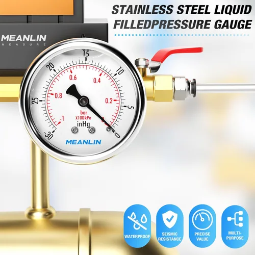 Miniatura 7 de MEANLIN MEASURE - Vacuómetro de presión de vacío de acero inoxidable, esfera con cara de 2.5 pulgadas, NPT de 1/8 de pulgada, montaje trasero