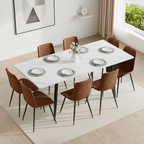 Miniatura 25 de FURNITO Mesa de comedor extensible de 59 a 75 pulgadas, mesa de comedor grande para 4-8, mesa de comedor moderna con patas de metal, mesa de comedor
