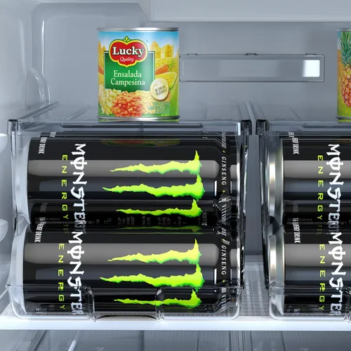 Miniatura 7 de SCAVATA Paquete de 2 organizadores de latas altas y delgadas para refrigerador, latas de refrescos grandes apilables de 16 onzas y 17 onzas