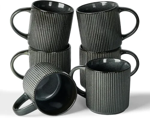 Miniatura 37 de Juego de Tazas de Café Famiware para 6, Tazas de 12 oz con Asa para Café, Té, Cacao, Leche - Juego de Vajilla de Cerámica y Gres, Blanco Mate Blanco