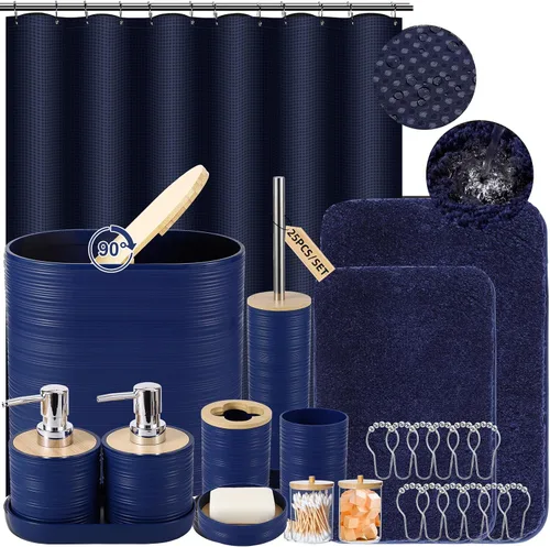 Miniatura 8 de XLHOMO Juego de 10 accesorios de baño color negro, juego de accesorios de baño de lujo con basura, cepillo de inodoro y 2 dispensadores de jabón
