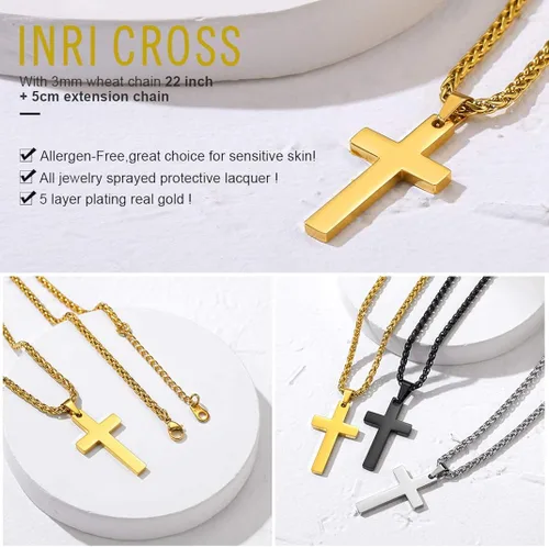 Miniatura 3 de GOLDCHIC JEWELRY Colgante personalizado de cruz INRI, Crucifijo milagrosoVirgen María con cadena, joyería de Cristaio para mujeres y hombres