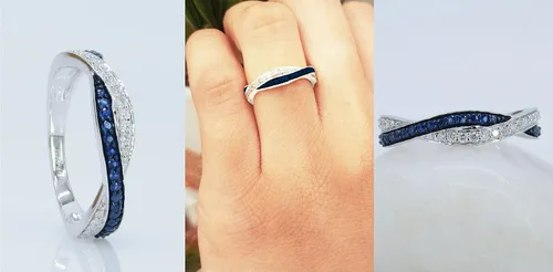 Miniatura 2 de Dazzlingrock Collection Alianza de boda apilable de zafiro azul y diamante blanco en oro