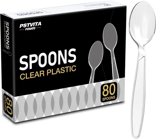 Miniatura 10 de Tenedores de plástico resistentes, suministros desechables transparentes para fiestas, paquete de 80