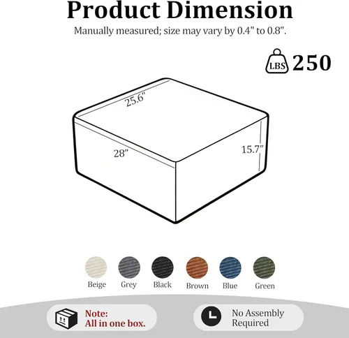 Miniatura 2 de Sofá otomano modular de pana de 28 pulgadas sin hueso, sofá otomano seccional para sala de estar, color beige