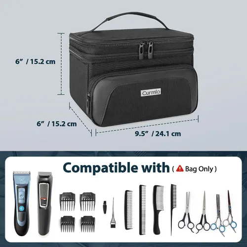 Miniatura 5 de CURMIO Estuche de transporte de viaje para cortapelos, suministros de peluquería de doble capa, bolsa de almacenamiento compatible