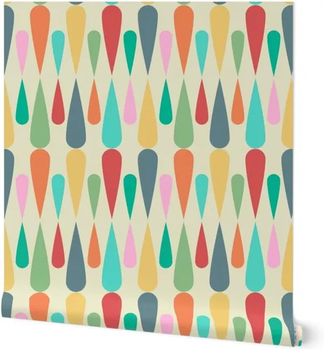 Spoonflower Muestro de papel tapiz extraíble - Retro mediados de siglo patrón vintage gotitas coloridas papel pintado prepegado personalizado