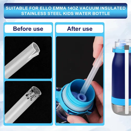 Miniatura 3 de 6 popotes de repuesto para copas Ello, popotes de plástico reutilizables con cepillo de limpieza para botella de agua Ello Emma de 14 onzas