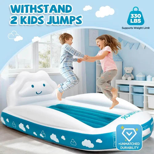 Miniatura 7 de CHERIMOR Cama inflable de viaje para niños pequeños, cama portátil para niños pequeños con parachoques de seguridad de 4 lados y bomba de inflado