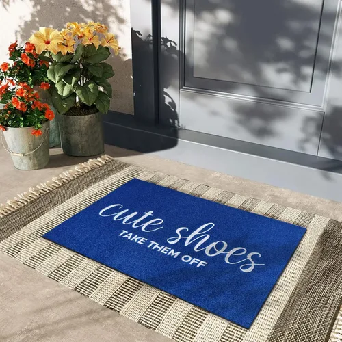 Miniatura 6 de Felpudo de bienvenida al aire libre para entrada divertida en el hogar, lindos zapatos Quítatelos, raspador de zapatos antideslizante para la Azul