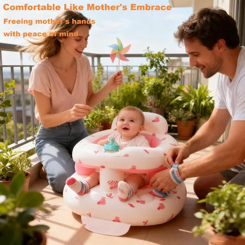 Miniatura 5 de EXBEPE Asiento de bebé inflable engrosado, silla de bebé inflable de 3 a 36 meses con bandeja, silla de alimentación infantil con soporte