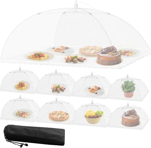 Cubiertas de malla para alimentos para exteriores, paquete de 9 unidades, 1 extra grande de 40 x 24 pulgadas y 8 grandes de 17 x 17 pulgadas,