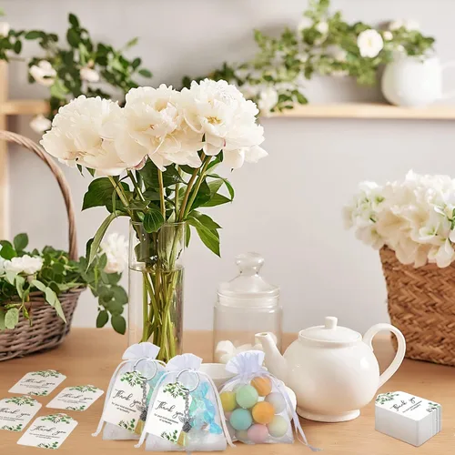 Miniatura 6 de Hicarer Juego de 180 piezas de regalos fúnebres de agradecimiento, 60 piezas de dijes de ángel, llavero de ángel, 60 bolsas de organza blanca, 60