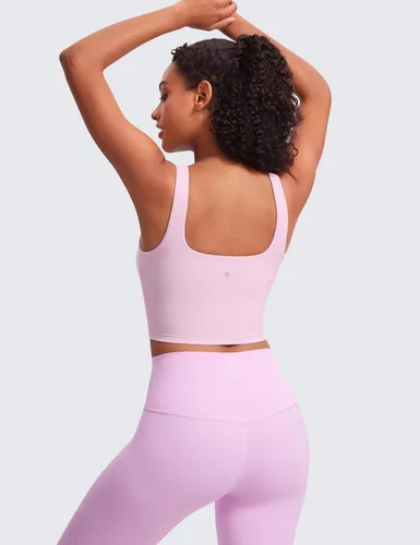 Miniatura 93 de CRZ YOGA Butterluxe Brasier deportivo de cuello cuadrado para mujer, estilo camiseta corta sin mangas, acolchado con soporte integrado para yoga