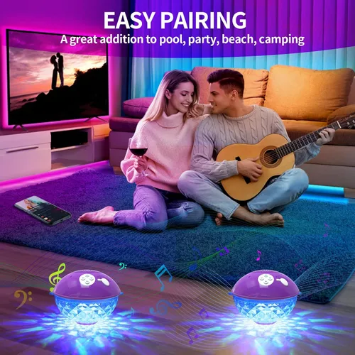 Miniatura 7 de Altavoces Flotantes de Piscina con Luces Coloridas, Altavoz Inalámbrico Bluetooth para Piscina Flotante IP68 Impermeable, Micrófono Integrado