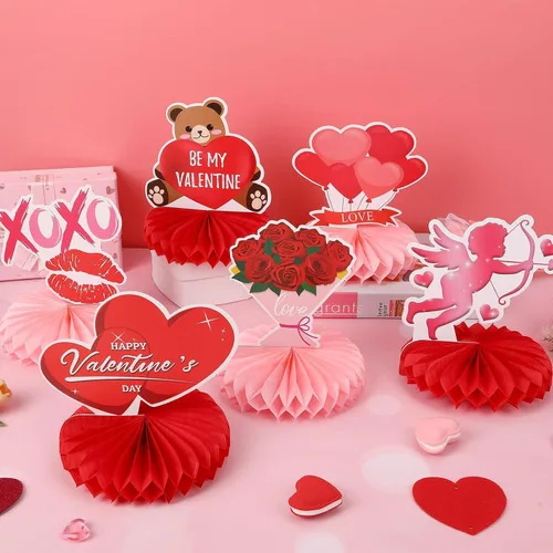 Miniatura 6 de 10 piezas de centros de mesa de panal de abeja de San Valentín para la mesa, decoraciones de San Valentín, centro de mesa de panal, centros de mesa