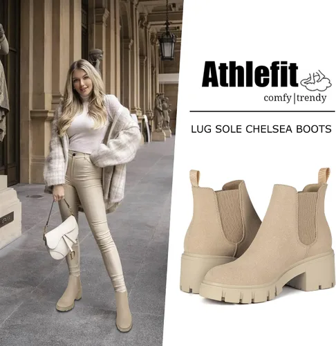 Miniatura 2 de Athlefit Botas Chelsea de moda para mujer, tacón grueso, sin cordones, elásticos y tobilleros