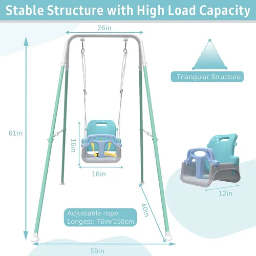 Miniatura 5 de Columpio multifuncional para niños pequeños, columpio plegable para bebé para uso en exteriores e interiores, fácil de instalar y almacenar (azul)