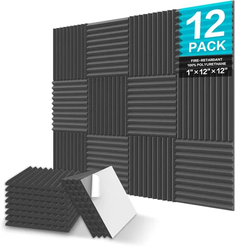Miniatura 24 de JBER - Paquete de 12 paneles acústicos de espuma para pared de estudio, acolchonados, insonorizados, ignífugos, de 1 x 12 x 12 pulgadas Negro No