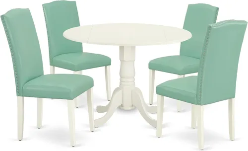 Miniatura 43 de East West Furniture DLEN3-BLK-69 - Juego de muebles de comedor de 3 piezas que contiene una mesa de comedor redonda con gotas y 2 sillas tapizadas