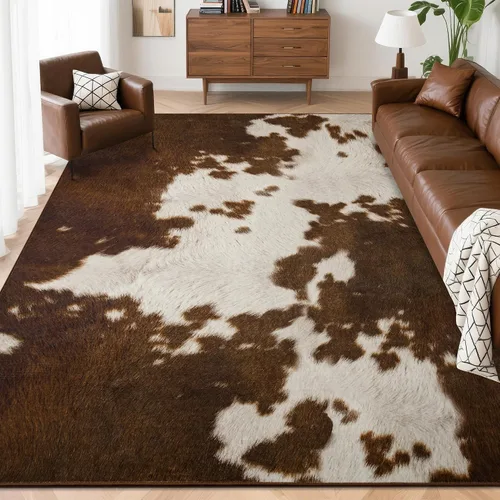 Miniatura 12 de Foxmas Alfombras de 1,22 x 1,83 m para sala de estar, alfombra con estampado de vaca lavable a máquina, alfombra de pelo bajo antideslizante