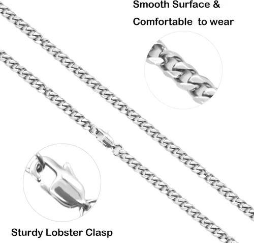 Miniatura 2 de EMATU Cadena de eslabones cubanos para hombres y mujeres cadena de plata de 0197in para hombre 18 22 26 pulgadas Acero inoxidable No es una piedra