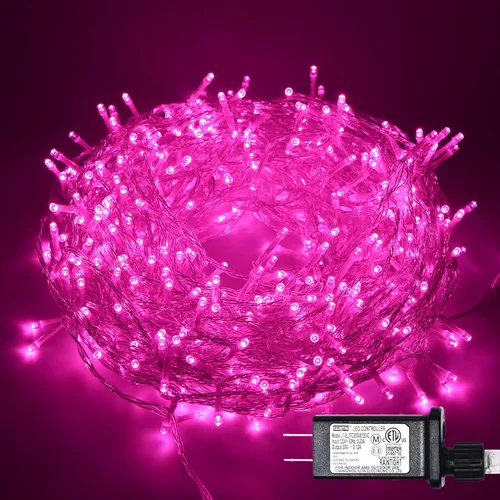 Miniatura 15 de Cadena de luces rosa para exteriores, decoraciones de San Valentín, 8 modos de luces de hadas de Navidad, enchufe para árbol del dormitorio