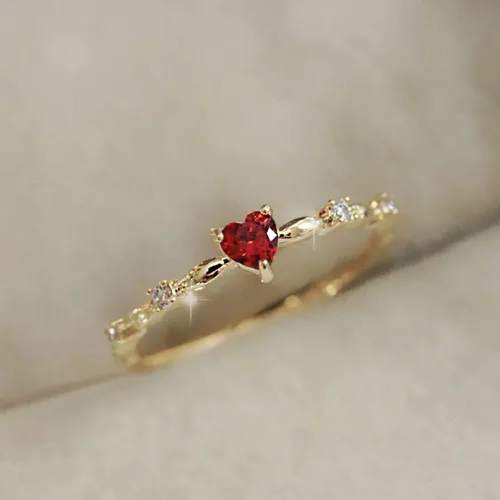 Miniatura 3 de Plata de ley 925 con forma de corazón brillante con circonita cúbica Anillos de chapado en oro Anillos de diamantes rojos para mujeres Hallazgos