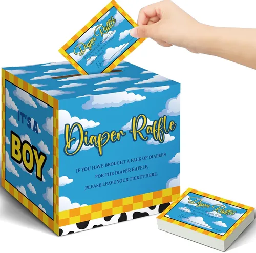 Miniatura 25 de Teling 51 boletos para rifas de pañales con caja de tarjetas, decoración de baby shower, caja de soporte para baby shower, para fiesta de rifas