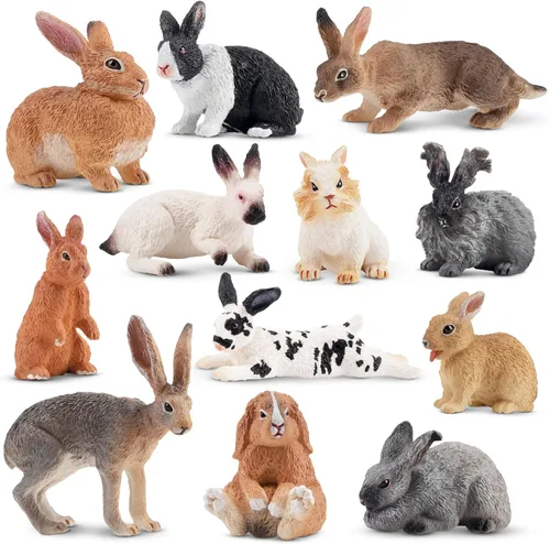 Toymany 12 figuras de conejo de Pascua para niños, figuras de conejo, juguete de animales de granja para decoración de pasteles, recuerdos de fiesta