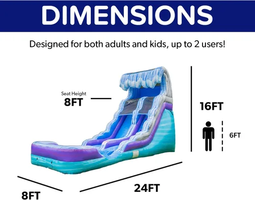 Miniatura 5 de HeroKiddo Tobogán acuático inflable de 16 pies de alto con piscina y soplador acoplables, PVC de grado comercial de 24 pies de largo, tobogán húmedo