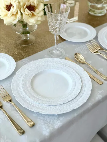 Miniatura 2 de Paquete de 240 platos, platos desechables de plástico extra pesados para fiesta de boda vintage (plato llano de 11 pulgadas, blanco castillo)