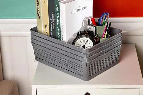 Miniatura 5 de Eslite Cestas organizadoras de plástico/cestas de bandeja de almacenamiento, paquete de 6, gris