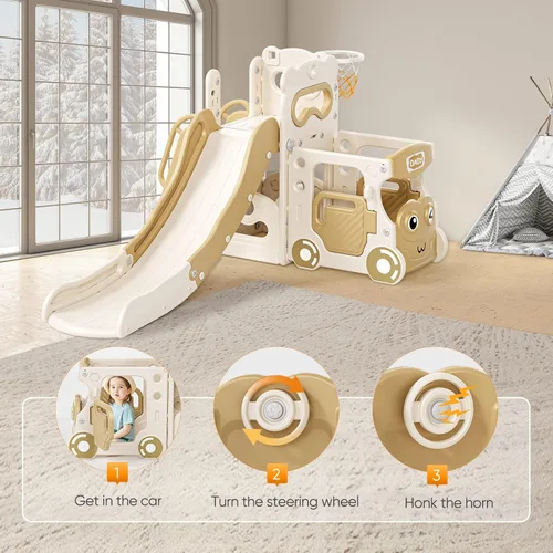 Miniatura 3 de Lischwert Tobogán 5 en 1 para niños, juego de toboganes de interior para niños, juego independiente de tobogán al aire libre, parque infantil