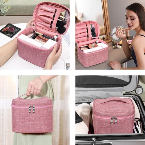 Miniatura 6 de Bolsa de maquillaje de viaje para maquillaje, bolsa de cosméticos, organizador de maquillaje con bolsa de malla, bolsa de soporte para brochas