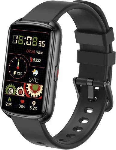 Rastreador de fitness, reloj inteligente de 1.47 pulgadas, rastreador de actividad con pantalla táctil con diseño de banda inteligente delgada, Negro