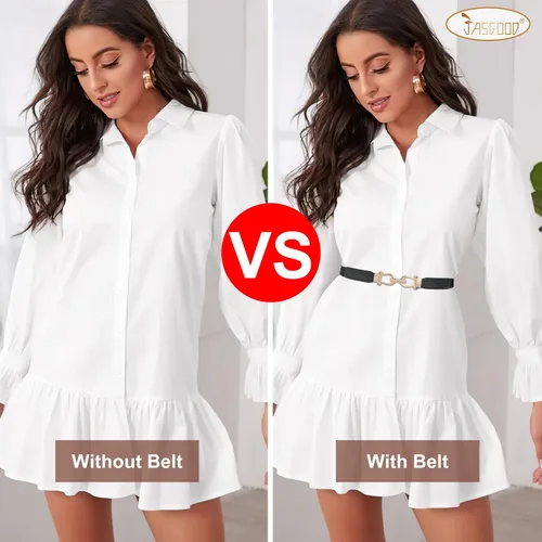 Miniatura 6 de JASGOOD Cinturón elástico para mujer, cinturón elástico retro para mujer, con hebilla dorada