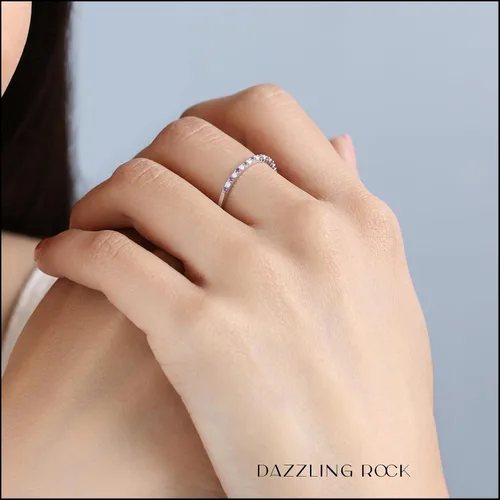 Miniatura 2 de Dazzlingrock Collection Alianza de boda apilable redonda de amatista y diamante blanco para mujer en oro