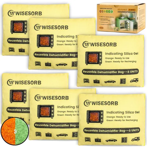 Miniatura 16 de Wisesorb Paquete de 2 bolsas deshumidificadoras de gel de sílice reutilizables de 17.64 oz, absorbentes de humedad que indican