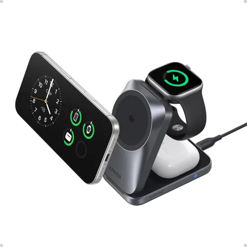 Anker Cargador MagSafe plegable Prime de 25 W, estación de carga 3 en 1 de tamaño de palma, certificado Qi2.2, cargador inalámbrico AirCool, para
