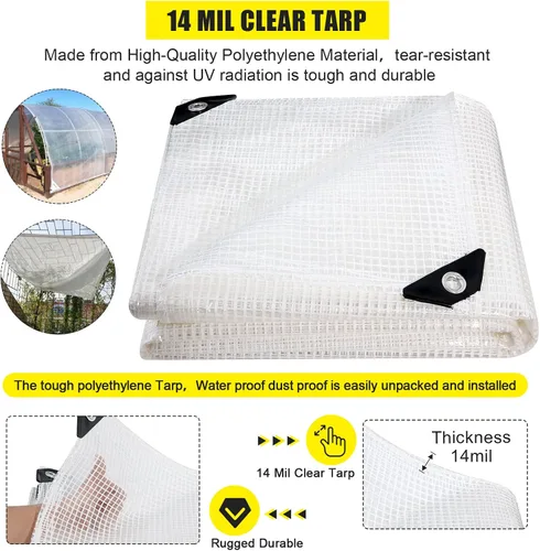 Miniatura 3 de Lona transparente para invernadero resistente de 14 Mil, cubierta impermeable transparente, lona de poliéster con ojales resistente a los rayos UV