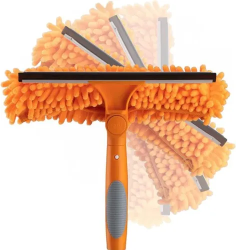 Miniatura 2 de Escobilla giratoria de 10 pulgadas con cepillo de microfibra extraíble 2 en 1 y cabezal de lavadora para limpieza de ventanas y paneles solares, se