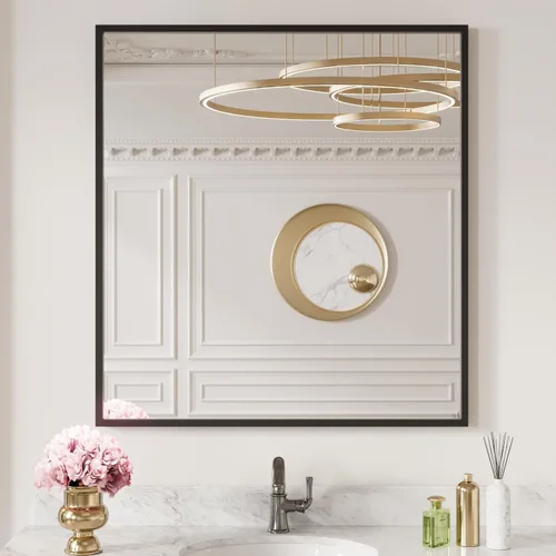 Miniatura 10 de LOAAO Espejo de Baño Rectangular de 22"X30" Negro para Pared, Marco de Aleación de Aluminio Negro Mate, Se Cuelga Vertical u Horizontalmente, Fácil