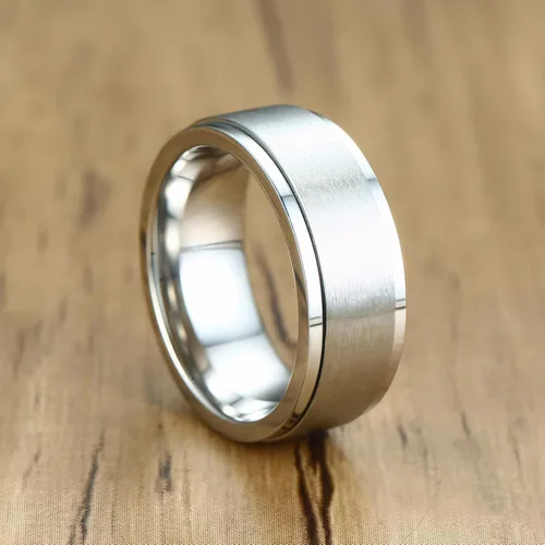 Miniatura 5 de Anillos giratorios para la ansiedad para hombre, de 0.315 in, de acero inoxidable, para hombres y mujeres, alivio de la ansiedad, acabado cepillado