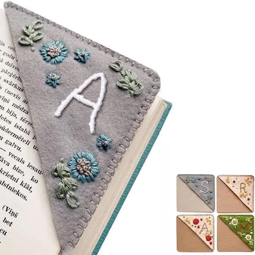 Marcapáginas de esquina bordado a mano, 26 letras, lindo marcador de esquina bordado de flores para amantes de los libros, marcadores para amantes