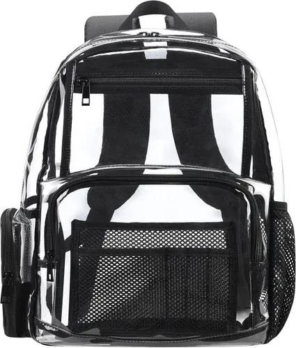 Miniatura 8 de BORMELUN Mochila Ligera Transparente para Escuela, Mochilas Transparentes para Trabajo, Estadio, Concierto, Plástica, Transparente, Negro, X-Grande
